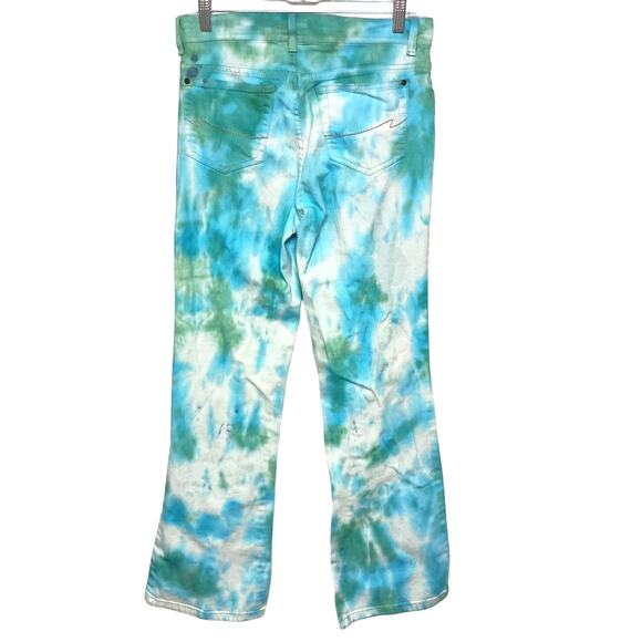 Custom Tie-Dyed Blue & Green Bootcut Stretch Denim Jeans - Size 30 - Picture 3 of 4